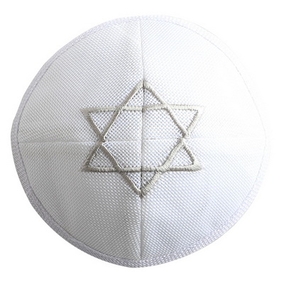 כיפה פשתן 17 ס"מ לבן עם ריקמה מגן דוד