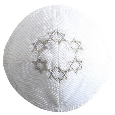 כיפה פשתן 17 ס"מ לבן עם ריקמה מגן דוד