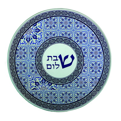 תחתית לסיר זכוכית בלתי שבירה מודפסת "עיטורים" גוונים כחול 19 ס"מ