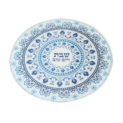 תחתית לסיר זכוכית בלתי שבירה מודפסת "עיטורים" גוונים כחול