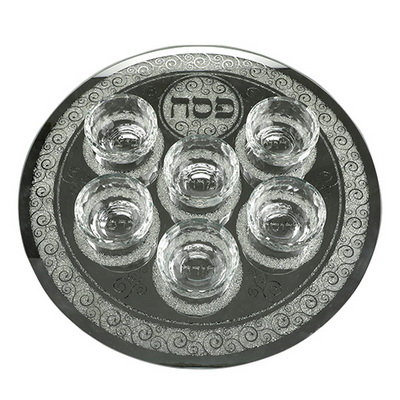 צלחת פסח זכוכית "אבנים" עם בומצים קריסטל 40 ס"מ