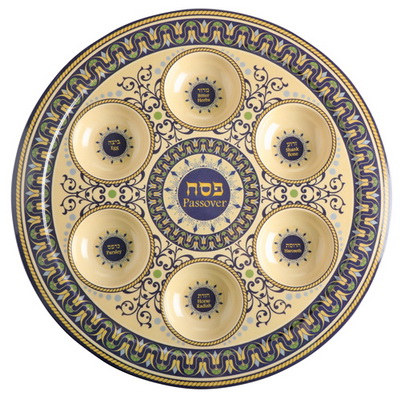 צלחת פסח במבו פייבר "עיטורים" בגוון כחול 35 ס"מ