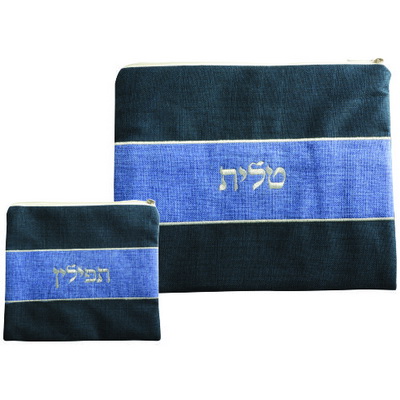 סט טלית תפילין פשתן עם ריקמה 35X29 ס"מ