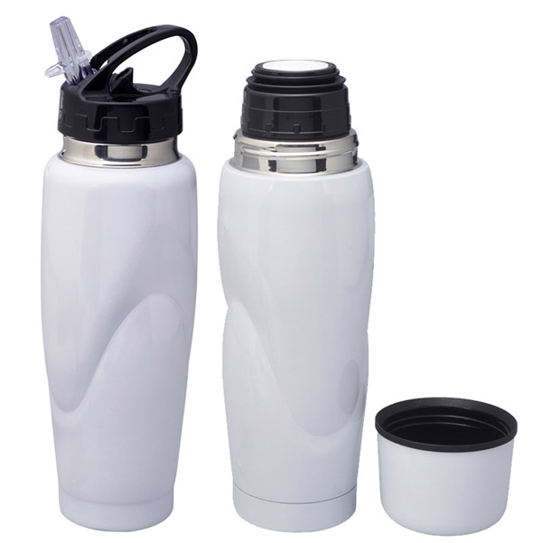 סט HOT&COLD טרמוס מתכת לבן  + בקבוק ספורט  מתכת לבן ZA-2425