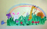 ציור קיר אקריליק חיות בקשת צבעים