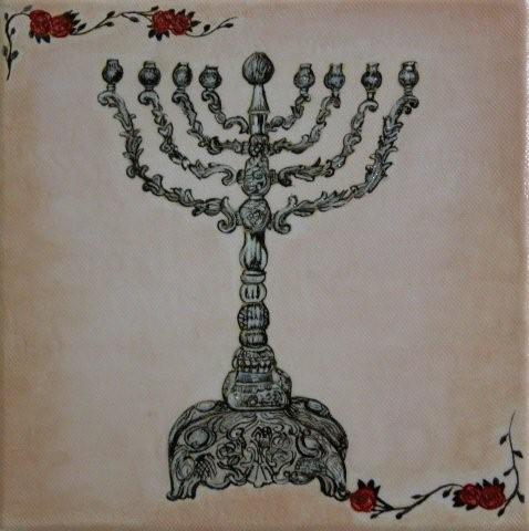 ציור אקריליק עבודת יד מנורה