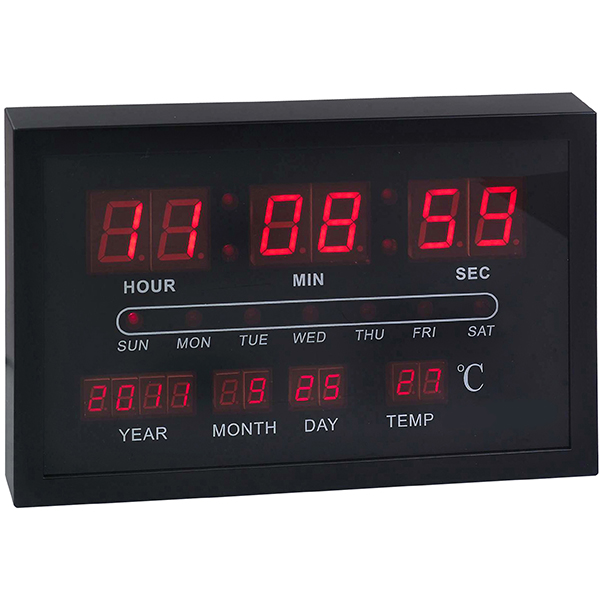 שעון קיר דיגיטלי קלנדר שחור ZA-2077   (כולל שנאי)