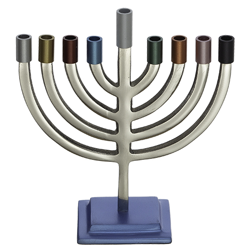 חנוכיה אלומיניום קנים צבעונים 19 ס"מ
