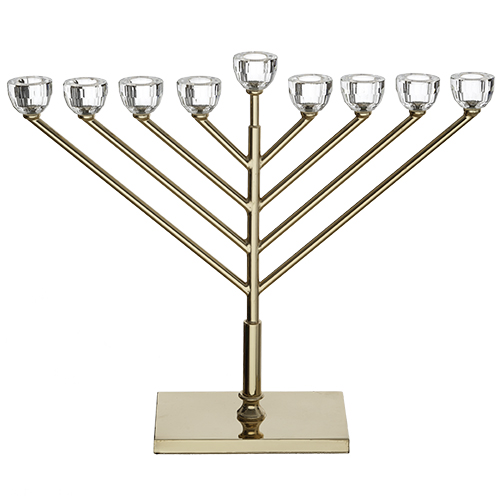 חנוכיית מתכת עם ראשי קריסטל גימור זהב 40 ס"מ