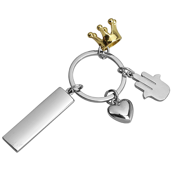 מחזיק מפתחות מתכת חמסה+לב+כתר זהב+לוחית ZA-4378