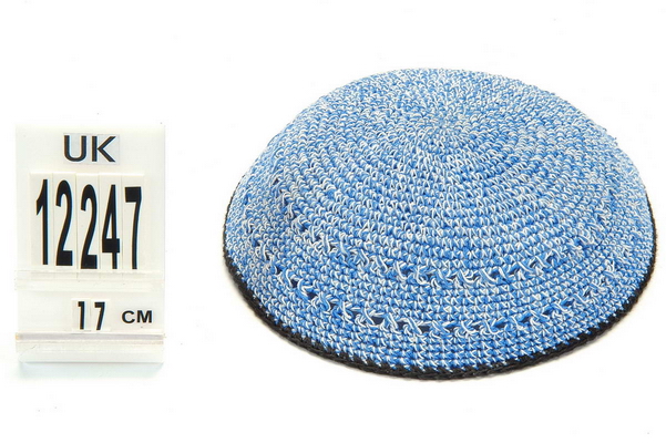כיפה בד  19 ס"מ כחול עם עוגן