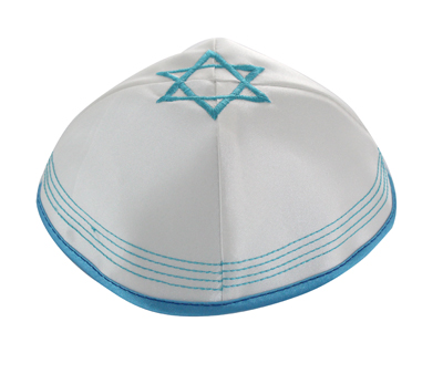 כיפה סטן 20 ס"מ מגן דויד כחול בהיר