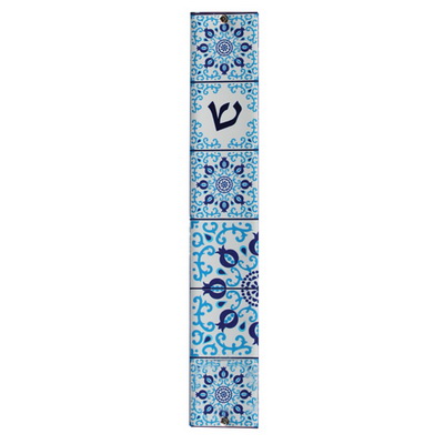 מזוזה פרספקס 12 ס"מ לבן עם הדפסה עיטור פסיפס גווני