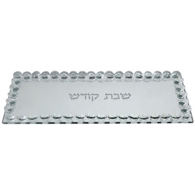 מגש זכוכית משובץ באבנים 27x11 ס\"מ