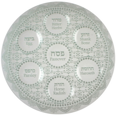 צלחת פסח זכוכית 40 ס"מ לבן