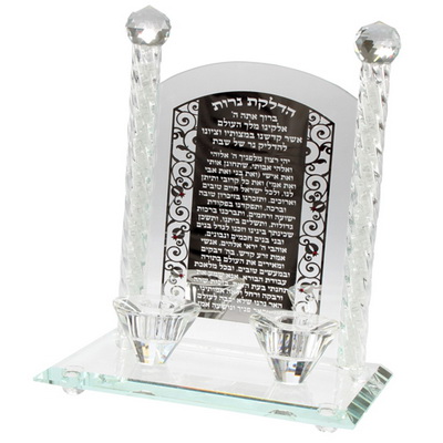פמוטי קריסטל עם פלקטה הדלקת נרות 24 ס"מ