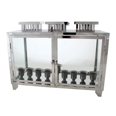 תיבת ניקל לחנוכה עם זכוכית ובתי נר 36x18x20 ס"מ
