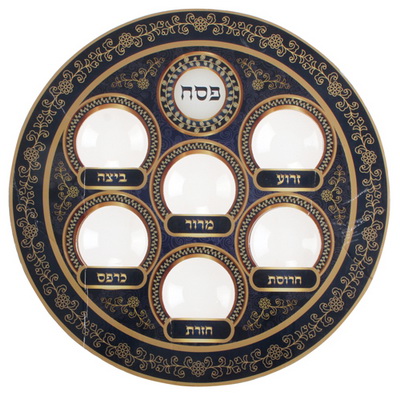צלחת פסח קרטון עם פלסטיק גווני כחול 36 ס"מ