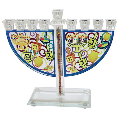 חנוכיה קריסטל אורנומנטים חנוכה עם אבנים צבעוניות 17*25 ס"מ