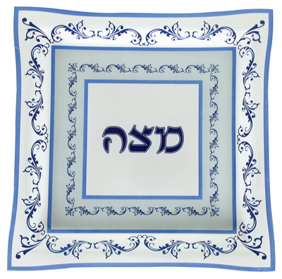 צלחת מצה זכוכית 28 ס"מ עיטורים
