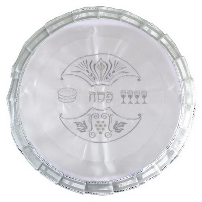כיסוי פסח רקמת כסף גפן שיבולים מצות וארבע כוסות 45