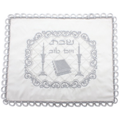 כיסויי חלה סטן רקמת כסף בולטת 55x45 ס"מ