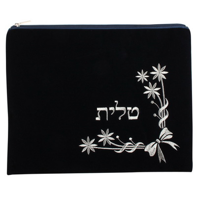 שש3 ## סט טלית תפילין קטיפה כחול כהה עם ריקמה 36*29 ס"מ