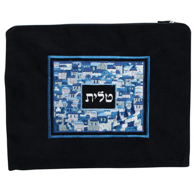 סט טלית תפילין קטיפה מדיום עם ריקמה ירושלים 36*29 ס"מ