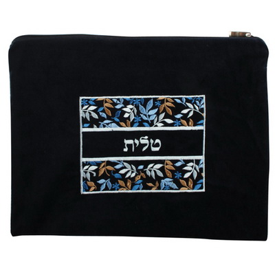 סט טלית תפילין קטיפה מדיום עם ריקמה צבעונית 36*29 ס"מ