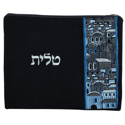 סט טלית תפילין קטיפה מדיום עם ריקמה ירושלים 36*29 ס"מ