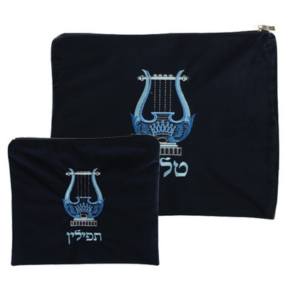 סט טלית תפילין קטיפה מדיום עם ריקמה 36*29 ס"מ
