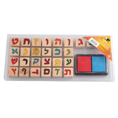 סט חותמות עץ אלף-בית עם פד דיו 21*15 ס"מ