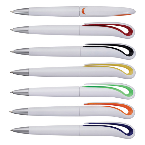 עט כדורי flamingo פלמינגו לבן עם צוואר בצבע משתנה ZA-2273