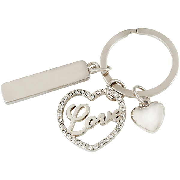 מחזיק מפתחות "LOVE" בתוך לב משובץ + לב + לוחית מלבנית ZA-2981