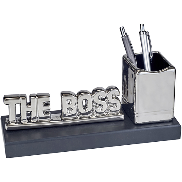 פסל  "הבוס" THE BOSS  עם כוס לעטים כסוף מבריק  30 ס"מ ZA-4139