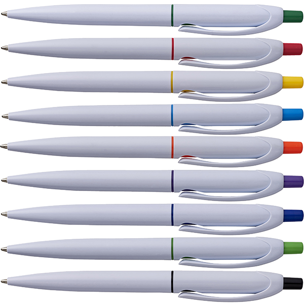 עט SNOW "סנו"  פלסטיק כדורי לבן עם טבעת וקליק ZA-4309