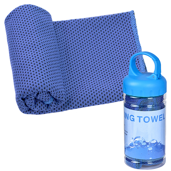 מגבת ספורט Cooling Towel כחול/שחור 90/27ס"מ במארז פלסטיק ZA-4319