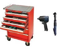 עגלת כלים 7 מגירות מאובזרת 168 כלים + פטיש אוויר "1/2 ורצ'ט אוויר "1/2 SIGNET