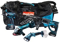 סט פטישון מקיטה + אימפקט + משחזת + פנס מקיטה כולל 3 סוללות 4AH