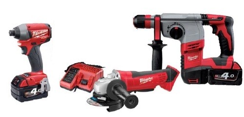 סט 3 כלים נטענים 18V אימפקט+פטישון+משחזת MILWAUKEE