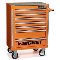 עגלת כלים 7 מגירות H.D בצבע כתום מאובזרת 145 כלים + פטיש אוויר מיני "1/2 SIGNET