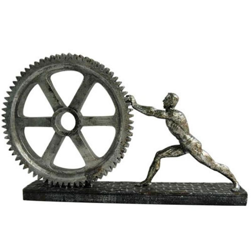 פסל של איש דוחף גלגל